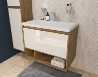 Подвесная тумба под раковину Эстет Monaco Wood ФР-00010682 80см один ящик белый/дуб рустикальный